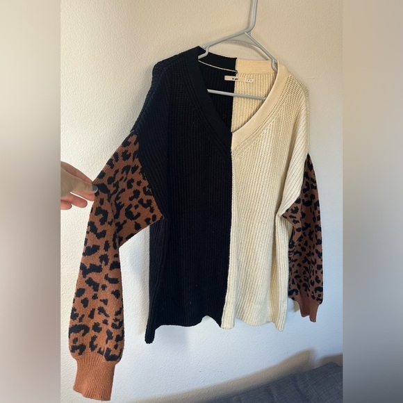 Louise Animal Colorblock Sweater cream black and leopard print size M medium - Picture 5 of 7
